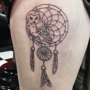 First session done on Emily! Black and grey coming soon! #workinprogress #owl #dreamcatcher 