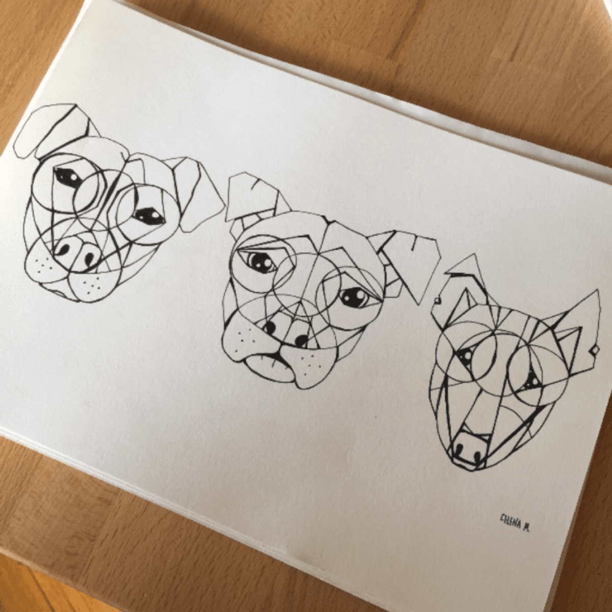 Tattoo uploaded by Celena Matchington • Just a little #stylized #line # drawing of my #staffy #pitbull and #bullterrier #tattooidea #geo #dogs  #puppytattoo #geometric #linework #outline #stencil • Tattoodo