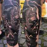 My Frankenstein tattoo. Work by Sebi Seb. Leg sleeve in progress #frankenstein #realism #blackandgrey #hyperrealism 