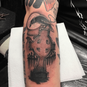 tribute to my grandfather In honor of WW1 #dreamtattoos #gravestone #tattoodo #Tombstone #raven #Gothic 