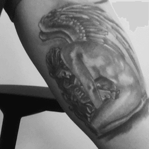 Upset Angel#ink #inked #tattoo #angel #tattoos #wings #naked #cryingwoman #cross 