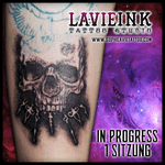Skull tattoo in progress #tattoo #skull #inprogress #tattooer #tattoolife #blackandgrey #realism #tattoooftheday 