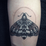 Dotwork and grey shade death head moth. By me, Rebekka Rekkless. #mothtattoo #moth #dotwork #dotworktattoo #tattooapprentice #rebekkarekkless 