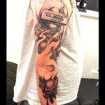 Growing sleeve with motorbike theme and skull. #KrakenInk 