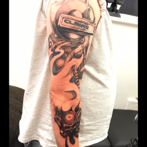 Growing sleeve with motorbike theme and skull. #KrakenInk 