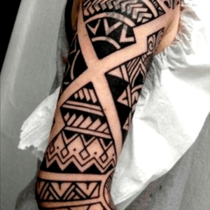 Like the sections #Aztec #tribaltattoo #sleeve #linework 