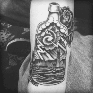 Tattoo I got done at Cobra Customs a while back. It depicts the shore of Brant Rock Massachusetts on a stromy night. Done by Forrest Cavacco