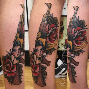 By Karl Cooper #oldschool #traditional #neotraditional #AK47 #tattoooftheday