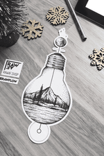 “Discovery” - PDF available on www.rawaf.shop #lightbulb #moutain #forest #dotwork #nature #travel #wanderlust #moon #astronomy #space #blackwork #black 