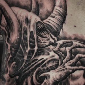 Demon tattoo. Part of a inprogress back piece. By Jeremiah Barba