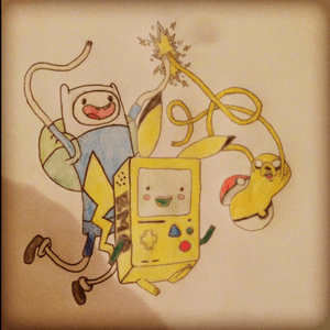 I saw the pika-bmo on the internet and couldnt find who did it. I thought id add more too it :) #adventuretime #finn #jake #pokemon #newtothis