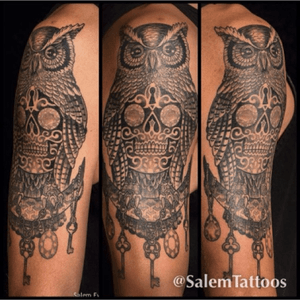 Salem #sanfrancisco #sf #blackandgreytattoo #owl #owltattoo 