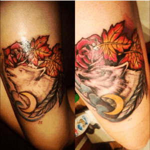 #beforeandafter #beforevsafter #thigh #leg #seasons #wolf #wolves #crescentmoon #autumn #autumnleaves #leaves #feather #rose 