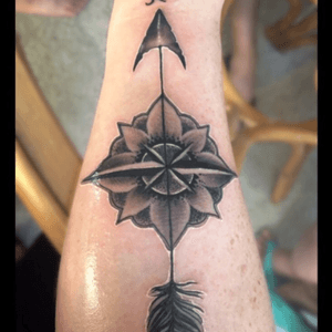 Love my beautiful compass & arrow!! Done by Daniel Walker currently @ Outer Datkness Studio in SLC, UT #Compass #Arrow #BlackAndGrey #WhiteHighlights