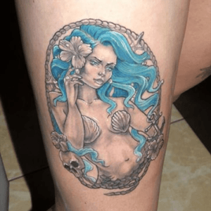  #blue #mermaid #bluehair #siren #thightattoo 