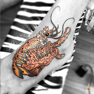 Nº294.2 #tattoo #tatuaje #ink #inked #crab #crabtattoo #hermit #hermitcrab #colortattoo #eternalink #sea #ocean #brain #braintattoo #growth #bylazlodasilva (Crab designed by other artist)