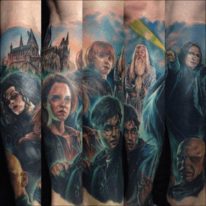 Harry Potter leg sleeve Pt. 1 done by Paul Acker @ The Seance Tattoo Parlor. #Theseancetattooparlor 