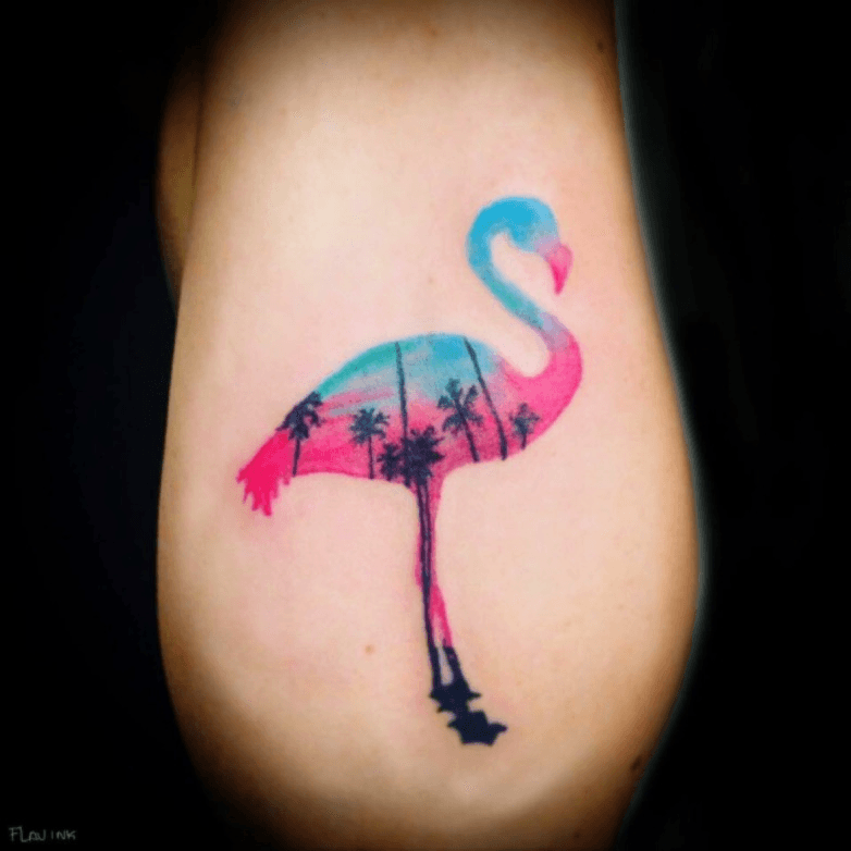 Watercolor flamingo calf tattoo by Caleb Brouk of Illuminati Tattoo in  Vancouver WA  rtattoos