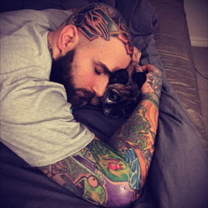 Bae with my puppy! 😍 #tattoos #headtattoos #color #bae #pup #cuties #loves 