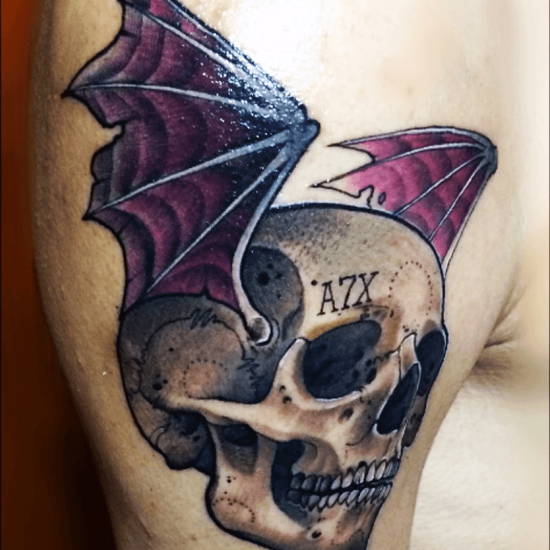 Tattoo uploaded by Bosker Ink • Avenged Sevenfold is now in my skin #a7x # deathbat #skull #wings #ignisink • Tattoodo