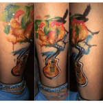  Find your #freedom in the #music - Lady Gaga #Sharpies #temporary #bodyart #guitartattoo #guitar #birds #tree #watercolor 