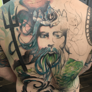 Unfinished full-back by Sara Rosenbaum from Berlin. The image is Ulmo, from the Silmarillion