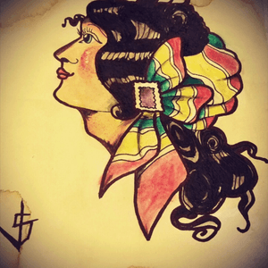 Sailor jerry repaint #AmericanTraditional #watercolor #spitshading #gypsywoman #coffeestains 