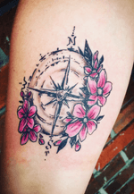 Illustrative floral compass piece! #compasstattoo #IllustrativeTattoos #floraltattoo #cherryblossomtattoo 