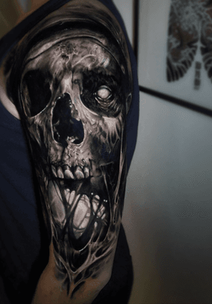 #skull #skulltattoo #darkness #horror #evil #tattoo #vainiusanomaly #realism #realistic #realistictattoo #blackandgrey #creepy