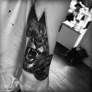 #danielpaarup #lion #blackandgrey #tattoo #upperarm #realism #animal