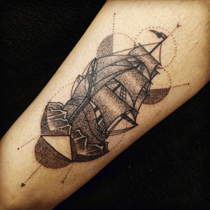 One of my more recent pieces. Tattooed by Martyn Hester in Perth Western Australia #dotwork #geometric #sail #ship 