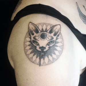 #cat #mandal #dotwork #blackwork tattoo done by LAN at La verite est ailleurs #bordeaux 