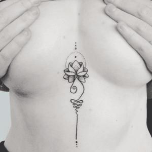 #lotus #sternumtattoo #symbolism #tattoo #blackwork #blackandgret #dotting #pointilism #buddah #koru #lotustattoo #enlightenmentsymbol