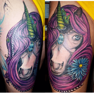 Still cant get over this💜🦄😍 #unicorn #thightattoo #girlswithtattoos #tapoutsessions find @ tatsbypope on instagram!