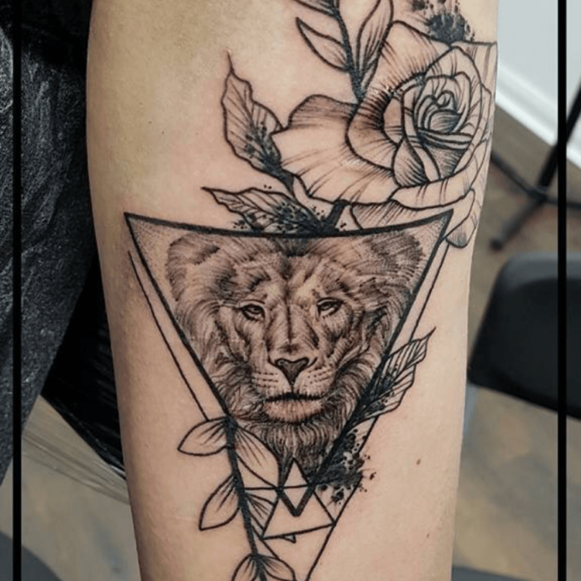 Tattoo uploaded by Murder of Crows Tattoo Studio • #lion #rose #triangle •  Tattoodo
