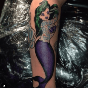 Traditional Mermaid #tattoo #tattoos #color #eternalink #mermaid #traditional #traditionaltattoo #tattsontatts #oldschool 