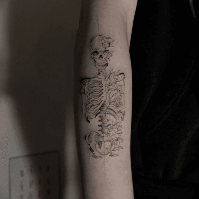 Tattoo uploaded by Katie  Beautiful skeleton flower and insect tattoo  design insects moth rose flower skeleton  Tattoodo