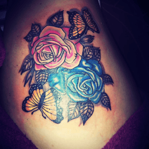 #roses #butterfly #colour #thighpiece 