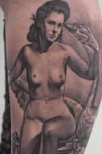 Salvador Dali's "Leda Atomica" #dali #salvadordali #ledaatomica #painting #drawing #legtattoo #tattoo #tattoos #tattooed #tattooart #inked #inkedup #tattooartist #tats #blackandgreytattoo #realistic #realism #realistictattoo