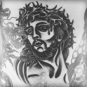 #jesus on #belly #tattoo #tattoosbyrodrigocanteras 