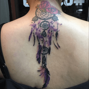 Dream catcher tattoo.. thank u.. for your trust in me to make this tattoo look wonderfull in your life.. #dreamcatcher #pinkrosetattoo #rosetattoo