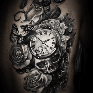 Thinking about getting something like this, but with out the butter flys, to fill in the gap between my chest and ribs , but also getting the same tattoo on my hand so it blends in when I cover it with my hand but they both have different times ⌚️💉 Like if you think it's a good idea.#tattoodo #tattoo #ink