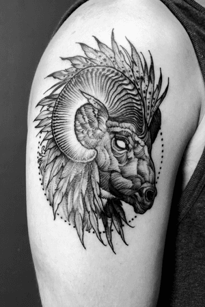 Added a little more shade to this ram with headgear  on @karthikarun139 .Thks bud can wait to see the healed up tat #blxckink #blackworkerssubmission #btattooing #tattoodo #blackworktattoo #blackworker #tattoooftheday