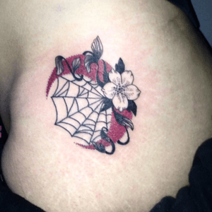 #sakura #moon #spiderweb tattoo done by LAN at La verite est ailleurs #bordeaux 