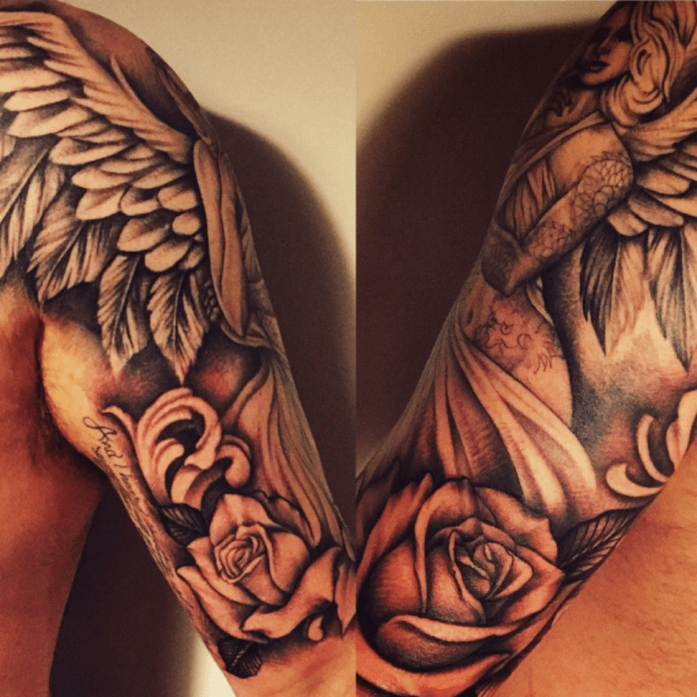 Roses and banner cover up tattoo | Miguel Angel Custom Tatto… | Flickr