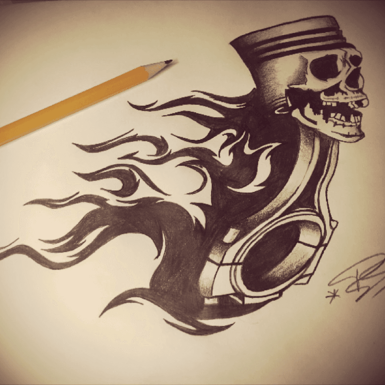 Skull with Crossed Wrench and Piston Tattoo by Metacharis on DeviantArt
