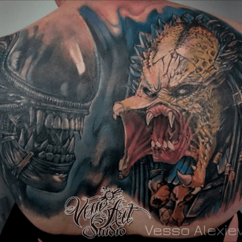 AVP alien vs predator Horror Tattoo ScienceFictionFilm Predator  Human  Inkstinct Tattoos