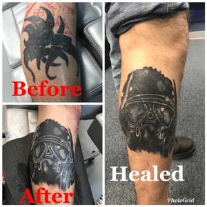 Fun little cover up , before , after , and healed pics. #tattoosbynoahhollis #hubcitytattoostudio #fusiongreywash #dynamic #hattiesburgms #phucstyxtattoosupply #fkirons #spectraedgex