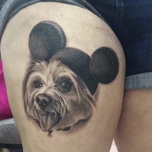 My second tattoo! Portrait of my pup with mickey ears! 