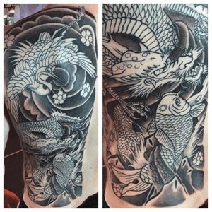 Progress #halfback #back #backtattoo #tattoo #backpiece #dragon #dragontatgoo #koi #koifish #irezumi #japanesetattoos #crane #cranetattoo #tattoo #tattoodo #tattoos #jktatts #joelkellytattoos 